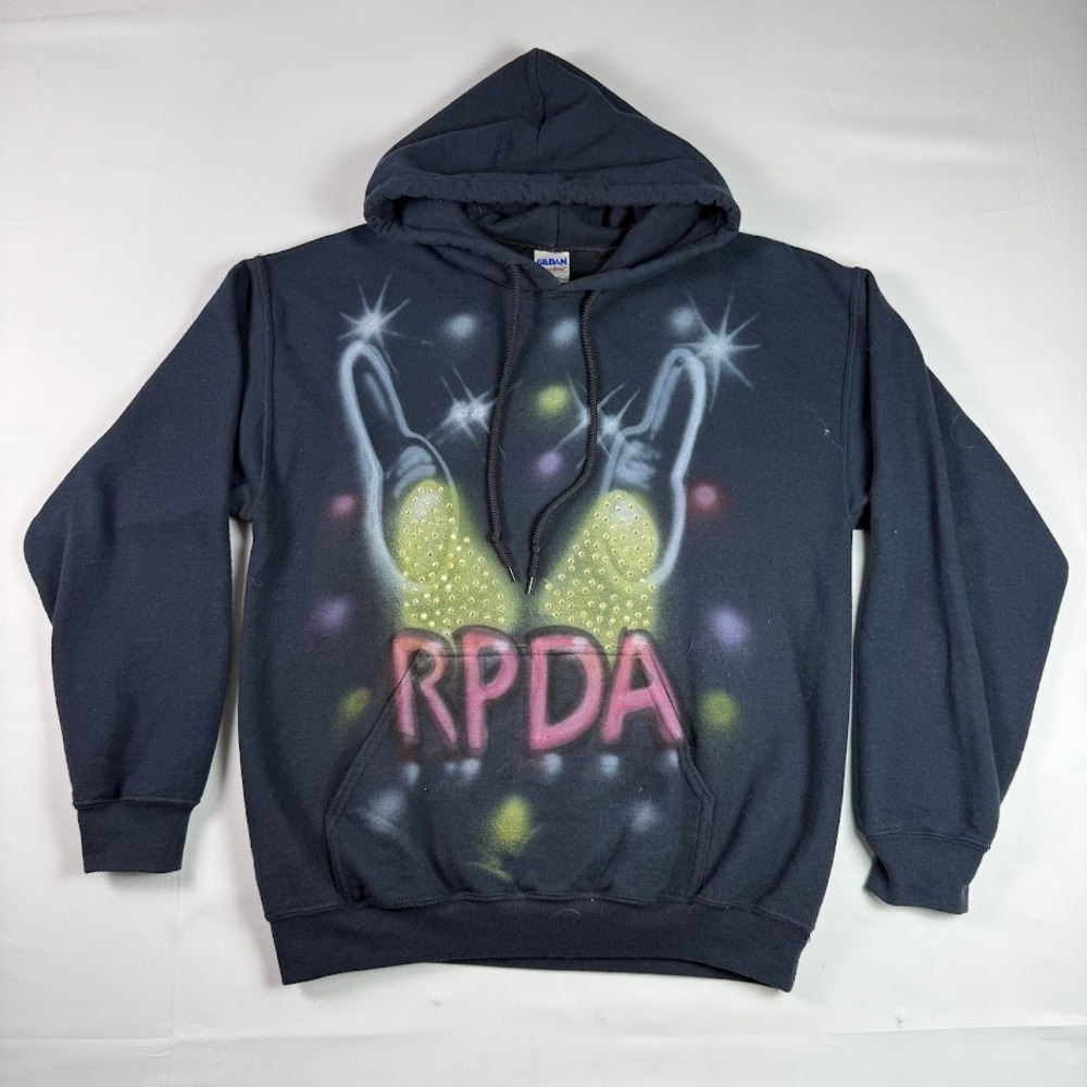 Gildan Custom Spray Paint RPDA Rhinestone Hoodie Black Airbrush Sweatshirt M